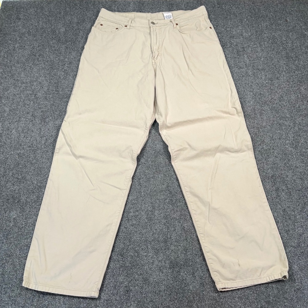 VTG Lucky Brand Dungarees Pants Mens 36x32 Baggy Made in USA Beige Utility Gorp